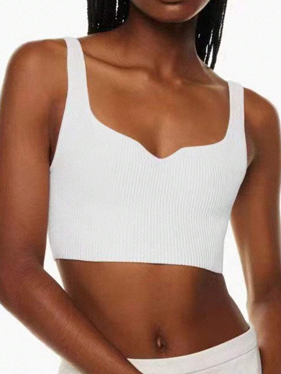 Summer Casual Solid Color Cropped Tank Top - White - View 1