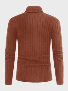 SHEIN Cottnline Men'S Solid Color Turtleneck Sweater - Burnt Orange - View 2