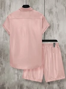 Manfinity AFTRDRK Men's Plain Cargo Shirt And Shorts Set - Pink - View 2
