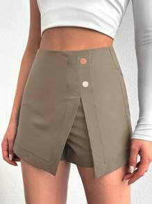EURMUSE Split Front Midi Skort - Camel - View 3