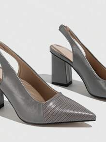 秋冬女士尖头压纹高跟鞋，带踝带，优雅 - 深灰色 - 查看 5