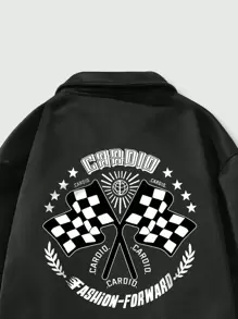 ROMWE MEN Grunge Punk Men Flag & Slogan Graphic Half Zip Sweatshirt - Black - View 3