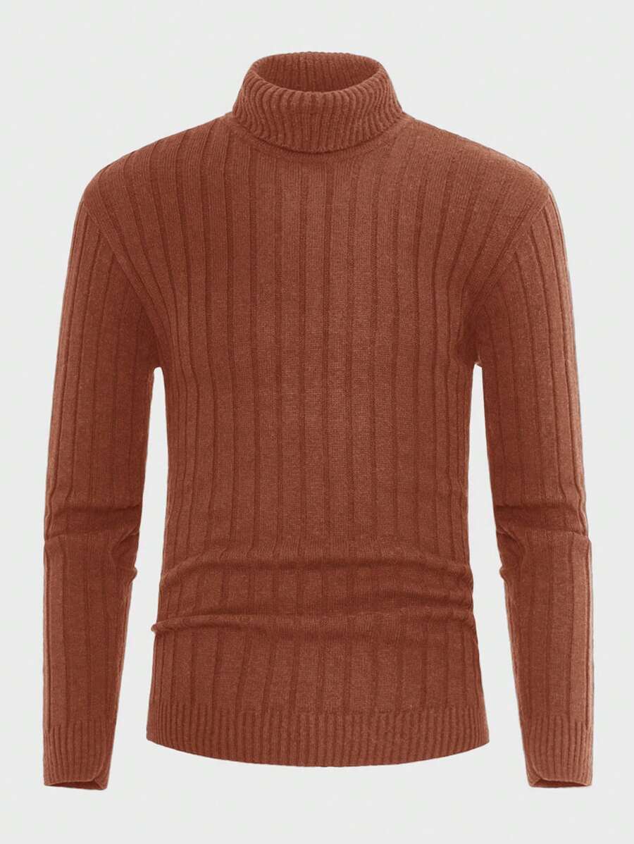 SHEIN Cottnline Men'S Solid Color Turtleneck Sweater - Burnt Orange - View 1