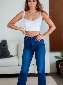 Summer Casual Solid Color Cropped Tank Top - White - View 3