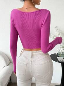 Chiquease Của phụ nữ Màu thuần 3D Hoa Quần skinny Áo len - Hồng - Xem 2