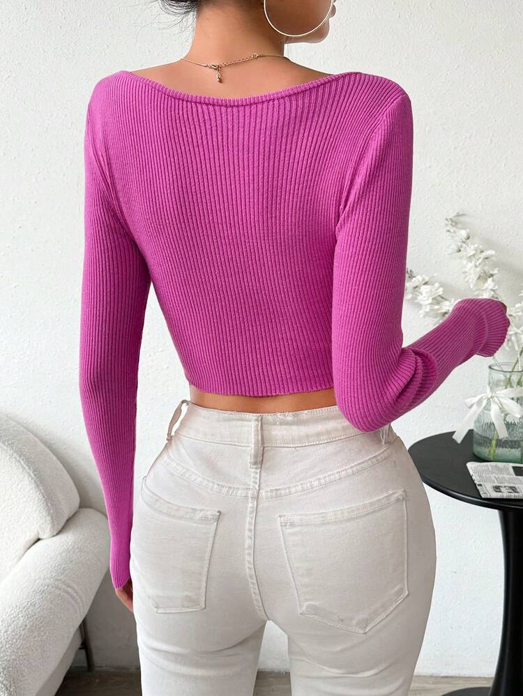 Women's Solid Color 3d Flower Cropped Sweater