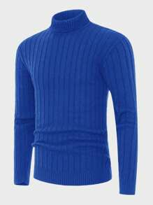 SHEIN Cottnline Men'S High-Necked Long-Sleeved Sweater - Royal Blue - View 3