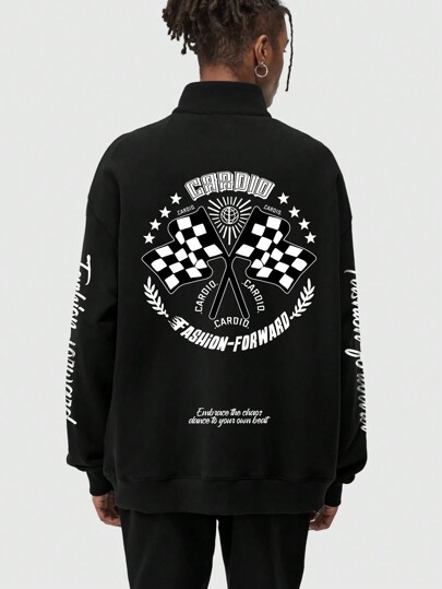 Grunge Punk Sweat-shirt À Demi-zip Graphique Pour Hommes, Avec Drapeau Et Slogan