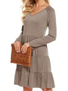 Của phụ nữ Thoải mái Giải trí Tay áo dài Nhiều lớp Xù Hoa Sen Đầm - Xám - Xem 4