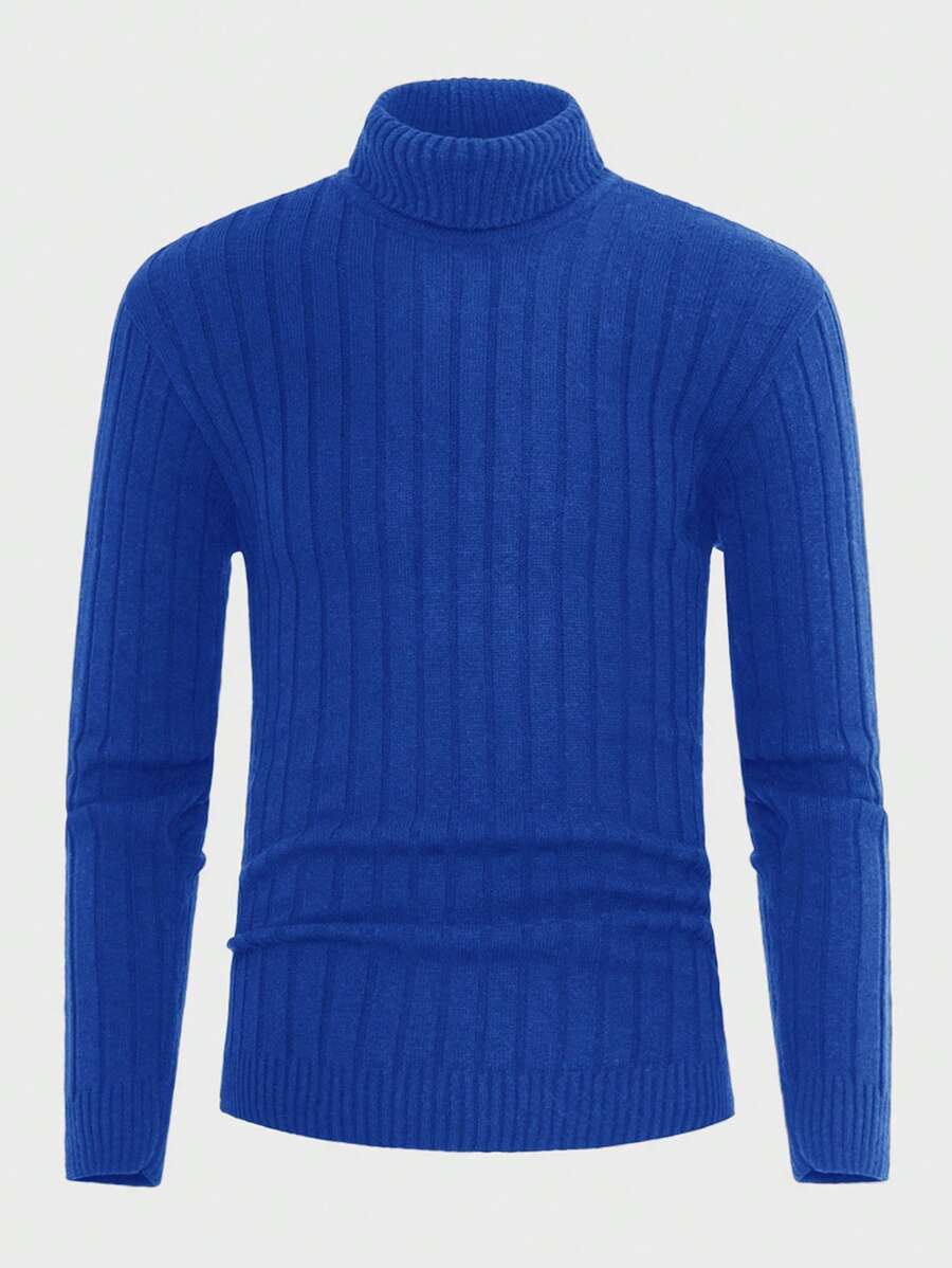 SHEIN Cottnline Men'S High-Necked Long-Sleeved Sweater - Royal Blue - View 1