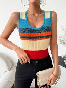 SHEIN LUNE Của phụ nữ Khối màu Sọc Thon gọn Không tay Áo len - Nhiều màu - Xem 4