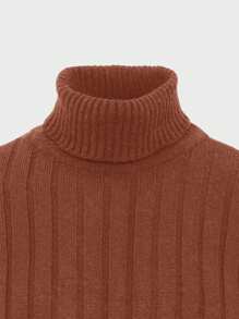 SHEIN Cottnline Men'S Solid Color Turtleneck Sweater - Burnt Orange - View 5