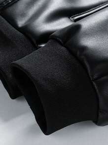 Men's Thickened Thermal Lined Leather Jacket - Black - View 7