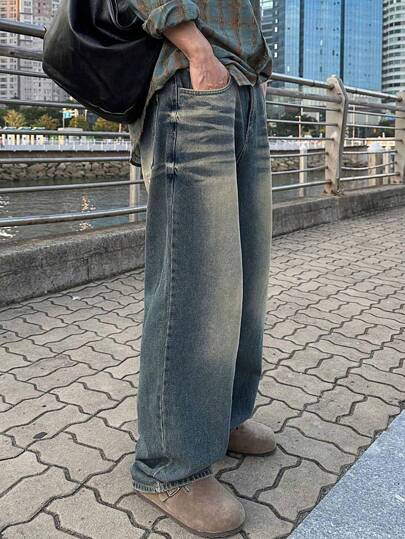 男士时尚百搭复古直筒牛仔裤