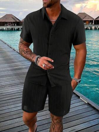 Manfinity Homme Männer einfarbig Knopf, Shirt mit & Shorts mit