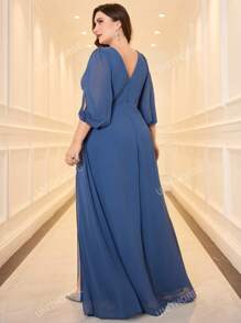 Vestido de dama de honor en gasa con cuello en V y plisado para mujer de talla grande, vestido de novia, conjunto de mujer para cumpleaños, vestido de graduación, vestido de gala