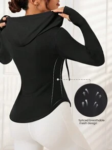 Gameset SHEIN Sport 女士抽绳连帽运动长袖运动衫 - 黑色 - 查看 2