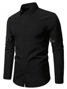 Manfinity Homme Nam màu trơn Tay áo dài Áo sơ mi Với Da Chi tiết nút buộc - màu đen - Xem 5