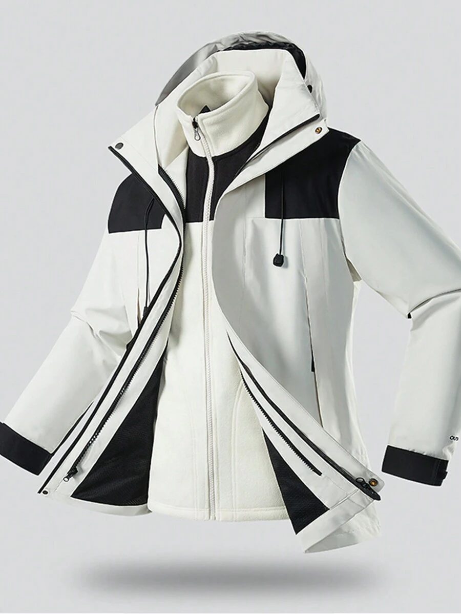 Men's 3-In-1 Jacket - Windbreaker, Fleece And Waterproof Shell - White - View 1