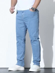 Manfinity Homme 男士大碼牛仔褲,帶口袋 - 藍色 - 查看 5