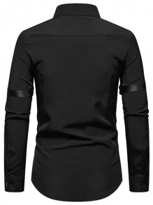 Manfinity Homme Nam màu trơn Tay áo dài Áo sơ mi Với Da Chi tiết nút buộc - màu đen - Xem 2
