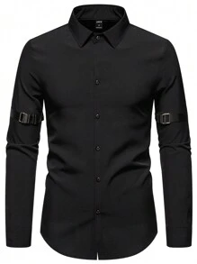 Manfinity Homme Nam màu trơn Tay áo dài Áo sơ mi Với Da Chi tiết nút buộc - màu đen - Xem 4