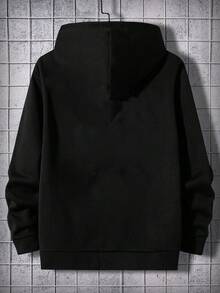 男士加大碼卡通熊印花連帽衫 - 黑色 - 查看 2