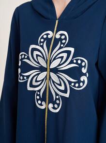 Al Najma Women's Embroidery Detail Hooded Long Sleeve Djellaba Dress - Blue - View 6