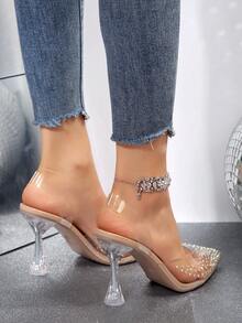 Women's New Spring & Autumn Pointed Toe Transparent Pvc High Heels With Rhinestones Decoration, Fine Heel, Hollow Out Design, Perfect For Parties, Weddings, Banquets And Dressing Up - Clear - View 6