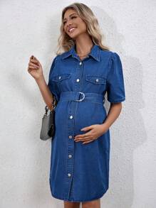 SHEIN Vestido De Mezclilla De Maternidad Con Botones De Solapa