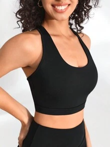 Lifespree Women'S Breathable Mesh Splice Sports Bra Top With Sexy Back - Black - View 4