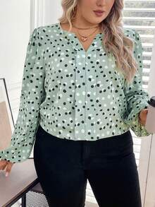 SHEIN LUNE Plus Size All-over Printed Notched V-neck Blouse - Multicolor - View 5