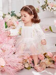 Baby Girl Elegant White Floral Mesh Bodysuit For Spring/Summer - White - View 4