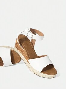 Styleloop Women's White Cross Strap Wedge Sandals With Thick Platform Sole - White - View 3