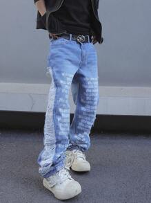 Manfinity EMRG Jeans Impresos Con Letras Para Hombres - Lavado ligero - Ver 3