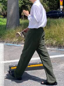 DAZY 男士全季純色長褲 - 綠色 - 查看 8