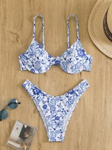 SHEIN Swim Summer Beach Ensemble de bikini imprimé floral pour femme