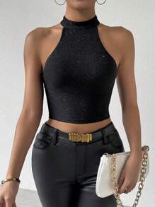 SHEIN Privé Women'S Shiny Tank Top For Summer With Textured Fabric