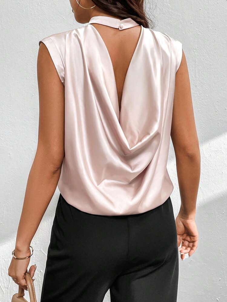 Women's Sleeveless Draped Collar Blouse