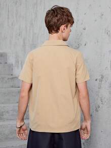 Teenage Boys' Short Sleeve Casual Shirt With Buttoned Front Patch Pocket - Camel - View 2