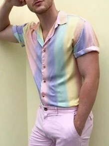 Manfinity Hypemode 男士漸變短袖襯衫 - 彩色 - 查看 4