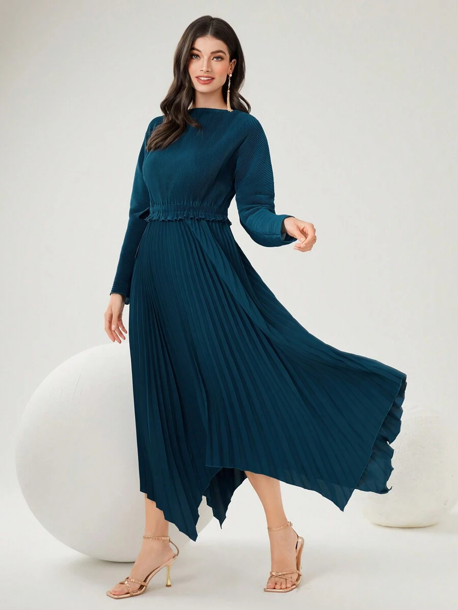 Modelyn Vestido de mujer con mangas largas y pliegues, estilo árabe, abaya, vestidos largos de noche