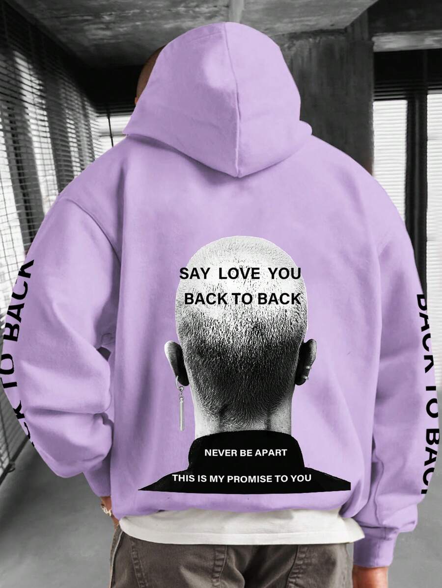 Manfinity EMRG Lỏng lẻo phù hợp Nam Nhân vật & In thư Dây rút áo có mũ Lông cừu Áo nỉ - Màu tím - Xem 1