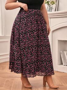 SHEIN Frenchy Plus Size Floral Print Skirt - Multicolor - View 2