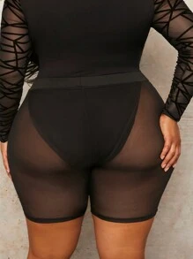 Slaydiva Plus Size Women's Mesh Shorts Leggings - Black - View 2