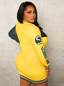 Slaydiva Kích thước lớn Khối màu Lá thư In Áo khoác - Nhiều màu - Xem 3