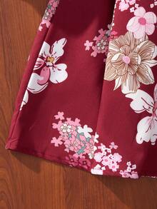 Vestido Para Niñas Adolescentes Con Diseño De Flores Impresas Y Volantes Con Parches - Burdeos - Ver 5