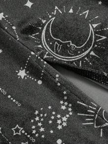 ROMWE Goth 高貴的天鵝絨花紋高衩加大尺碼緊身裙，帶彈力腰帶，性感迷人 - 黑色 - 查看 4