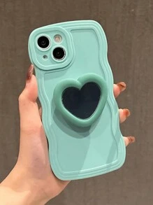Plain Anti-fall Phone Case With Heart Design Holder - Blue - View 3