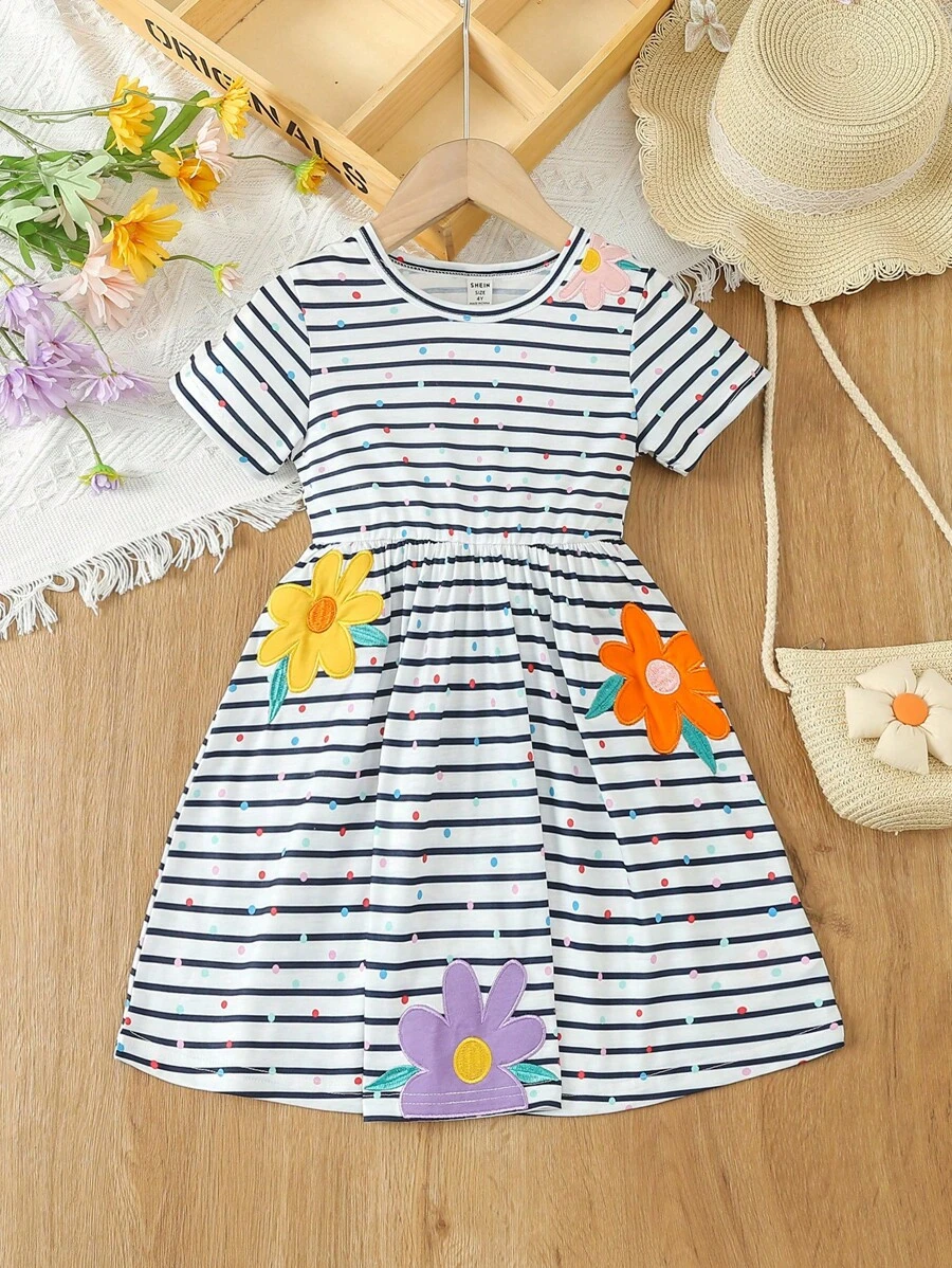 SHEIN Young Girl Embroidered Dress, Summer Style, European And American Style,